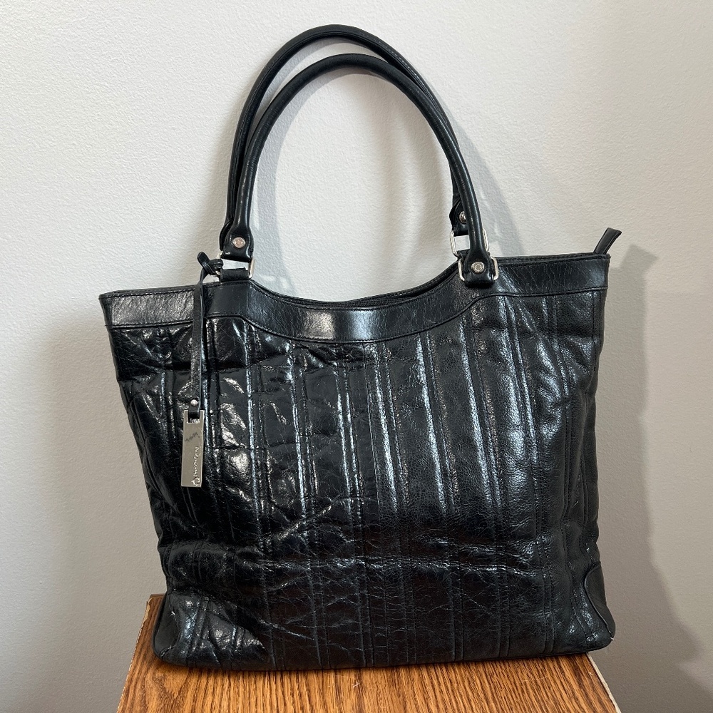 Franklin Covey Black Leather Tote Handbag View 2